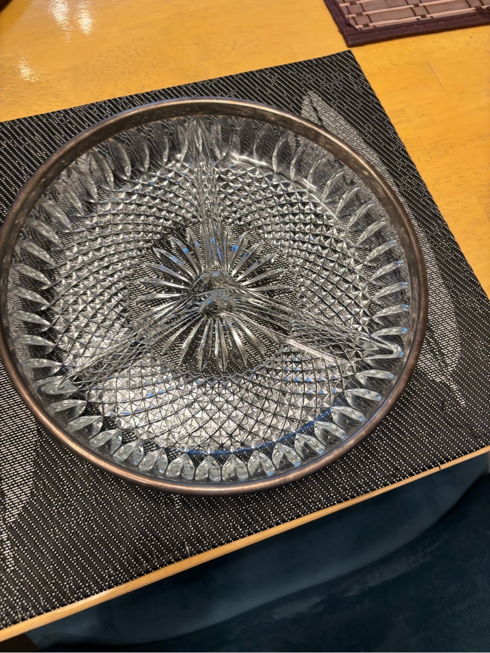 VINTAGE] 3-Compartment Glass Relish Serving Dish with Silver Rim